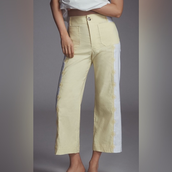 Anthropologie Maeve The Colette Two-Tone Yellow and White Cropped Pants - Picture 3 of 6